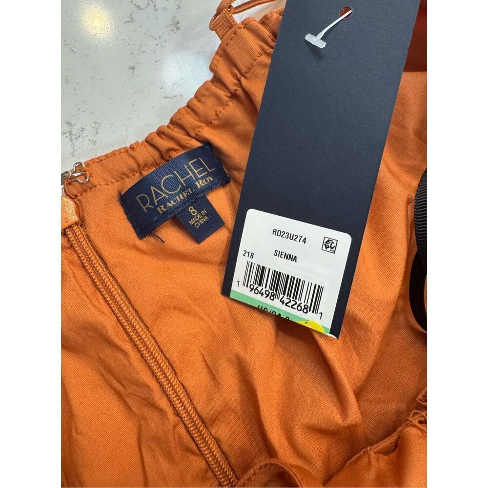 RACHEL Rachel Roy Tiered Mini Dress 8 NWT Orange Tie Front Sleeveless Summer - Picture 6 of 6